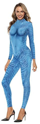 Shukqueen Damen Omaticaya Prinzessin Neytiri Cosplay Jumpsuit Halloween Performance Bodysuit Cosplay Kostüm Mittel