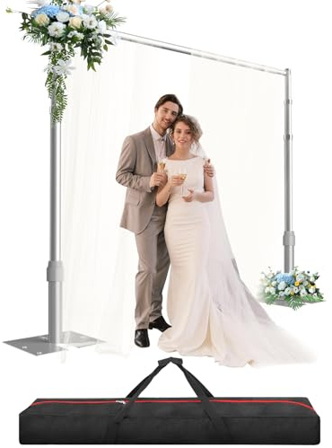 GLOSHOOTING Pipe and Drape Backdrop Stand Kit, Heavy Duty Backdrop Stand 8.6ftx10ft, Adjustable Background Stand for Photography, Wedding, Party, Events Decoration