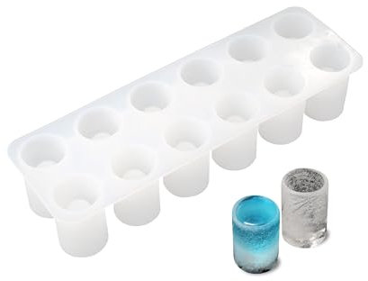 Silicone Freezer Shot Glass Ice Molds/Trays with 12 Cavities, Reusable Whiskey Glass Ice Cubes, Each Holding 0.8oz