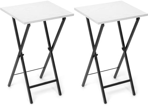 TV Tray Table Set of 2, TV Dinner Tray, Folding Table, Foldable TV Trays, Side Table for Bed, Couch, Portable and Small Easy to Move, White
