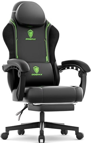 Dowinx Gaming Stuhl Racing Gamer Stuhl mit Frühling Kissen, Ergonomischer Gaming Sessel mit Massage Lendenwirbelstütze, Bürostuhl PU Leder PC-Stuhl Verbreiterte Rückenlehne 150KG, grün