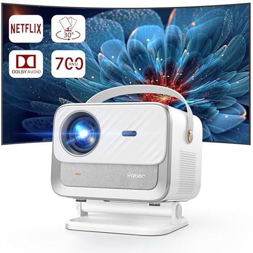 YABER V12 Beamer mit Netflix Official, Dolby Audio Beamer 4K, 1080P 700ANSI Projektor Full HD mit Ständer, Autofokus Beamer mit WiFi6 und Bluetooth5.2, 60Hz Beamer Heimkino für Outdoor/Home, 50% Zoom