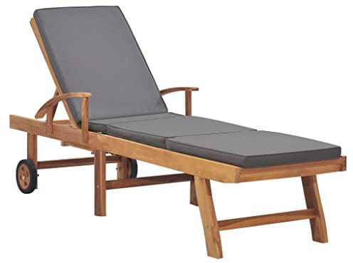 ULUYYUC Freizeitliege Poolliege klappbar Lounge-Set Terrassen-SonnenliegenSonnenliege mit Auflage Massivholz Teak Dunkelgraugeeignet für Pools, Strände, Decks