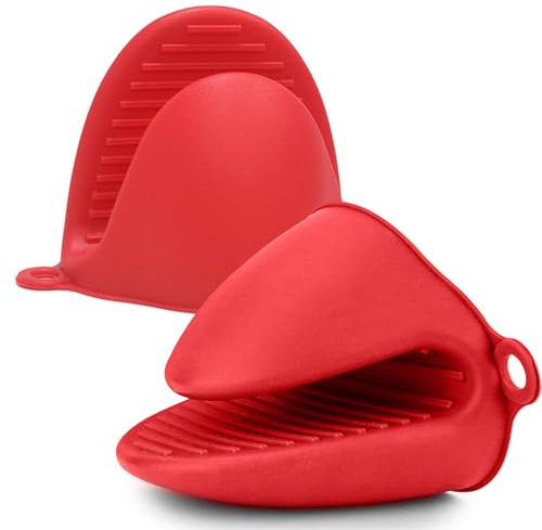 DOETYD 1 Pair Red Silicone Oven Mitts Mini Resistant Heat Silicone Glove for Air Fryer, Cooking Slip Silicone Mitts for Kitchen Cooking Baking BBQ