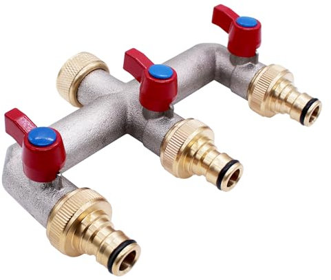 Piuluvor® Wasserverteiler 3Fach 3/4 Zoll Messing 3-Wege-Verteiler mit 3 Absperrhähnen und 3 Schnelladaptern - EU-Standard G 3/4