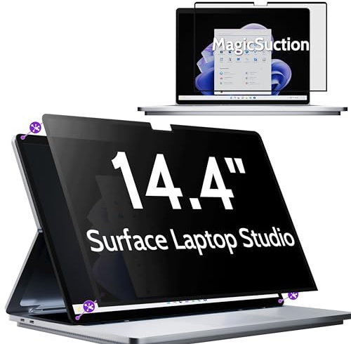Peslv Privacy Screen for 14.4 Inch Surface Laptop Studio, MagicSuction™ Removable Anti Spy Black Protector, Glare Blue Light Filter for Microsoft Laptop Computer Monitor
