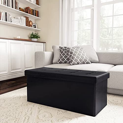 Frixovel Coffre de Rangement, Ottoman avec Espace de Stockage, Banc de Rangement Intérieur Repose-Pieds,pour Salon, Chambre, Entrée(Noir, 110x38x38cm)