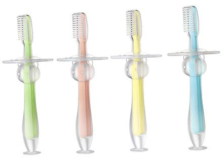 FRCOLOR 4stücke Stehend Saug Zahnbürste Silikon Beißring Zahnbürste Für Junge Mädchen Junge Mädchen Verwenden Kausicheres Material Weiche Borsten Beißkissen Mit Griff Für