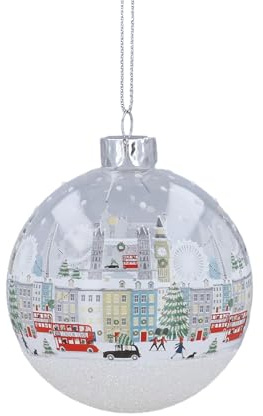 Gisela Graham Weiße London-Szenenkugel - Hängende Kugel - Glas - Weihnachten