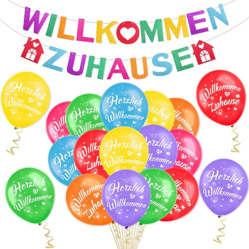 HOWAF Willkommen Zuhause Deko, Herzlich Willkommen Girlande Welcome Home Girlande Willkommen Zuhause Girlande Welcome Home Baby Herzlich Willkommen Luftballons für Welcome Home Decor Welcome Home Deko