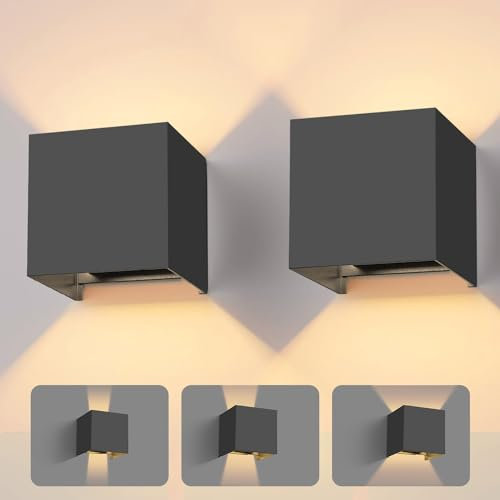 vatato 2 Stück LED Wandleuchte 12W, Innen/Aussen Aluminium Wandlampe Einstellbarer Lichtstrahl, 3000K Warmweiß Außenwandleuchte IP54 für Wohnzimmer Schlafzimmer Garten (Dunkelgrau)