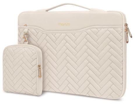 MOSISO 13-14 Zoll 360 Schützende Laptop Hülle Kompatibel mit MacBook Air/Pro, 13-13,3 Zoll Notebook, Kompatibel mit MacBook Pro 14, Rechteck Gesteppt Tasche mit Griff&Pocket&Kleiner Fall, Sand