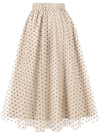 AXOE Femme Jupe en Tulle Midi Longue à Broderie Florale Bohème Chic en Mesh à 3 Couches Coupe Trapèze Élastique Elegante pour Mariage Invitée Fête Cérémonie