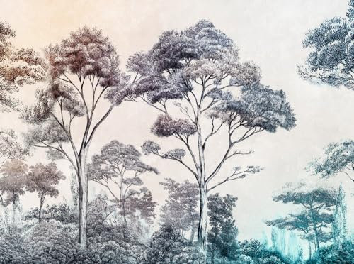 Livingwalls 399021 Papier peint intissé Motif arbre multicolore, crème, bleu – Fabriqué en Allemagne – Motif arbre sur 1,59 x 2,80 m
