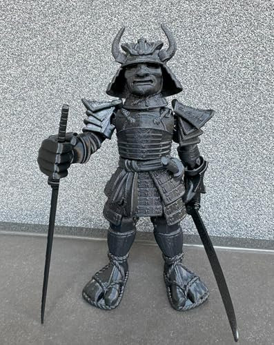 Whattiho 3D-gedruckte Samurai-Actionfigur - 18 cm hohes, bewegliches Modell mit Schwertern, japanische Schreibtischdekoration und Sammlerfigur (Schwarz)