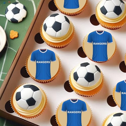 Rangers Football Team Colours Personalised Edible Cake Topper Printed on Icing Sheets, Round, Square, Costco, Cupcake Toppers - Happy Birthday (4. Shirt Cupcake Toppers)