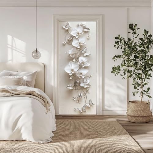 arricraft 2 pz adesivo porta Autoadesivo, 80cmx200cm/31.5X78.7 3D Fiore Farfalla Porta Adesivi Murali PVC Porta Carta Da Parati Rimovibile Decorazione per Camere Da Letto Soggiorno