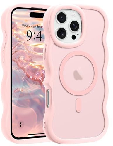 Pepmune Cover Magnetica per iPhone 16 Pro Custodia Compatibile con Magsafe Cornice Ondulata Forma Custodia Traslucida Opaca Cover Protettiva Sottile Antiurto Case per iPhone 16 Pro Rosa