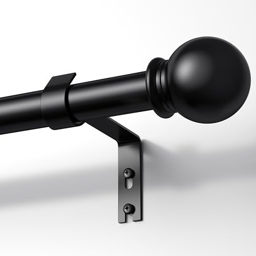 TRAROD Gardinenstange Schwarz 81-238cm, Vorhangstange Ausziehbar 16 mm Durchmesser, Metall Gardinenstange mit Kugelkopf Enden für Schlafzimmer, Wohnzimmer und Küchen, Schwarz Matt