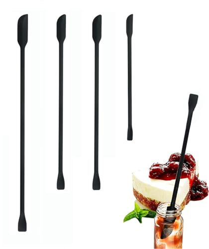 Wopanxye Mini Silicone Spatulas, Set of 4 Multifunctional Small Kitchen Scraper Lotion Stirrer Tiny Makeup Beauty Spatula Reusable for Jam Jar Pot, Cosmetic Bottles, Narrow Can and Thin Bottles, Black