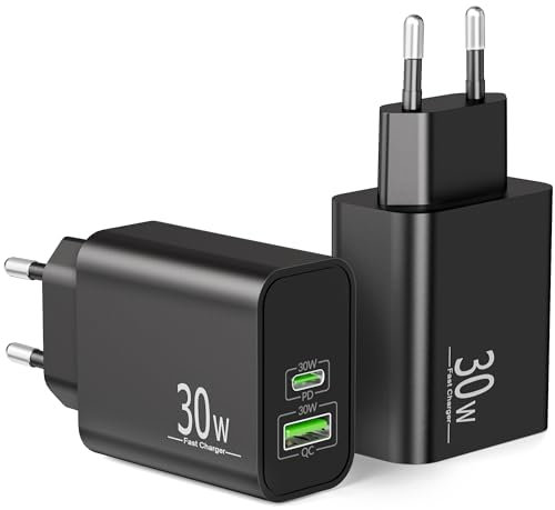 30W Schnellladegerät 2-Port USB-C & USB-A Ladegerät für Samsung Galaxy S25 Ultra S24 S23 S22 S21 5G FE A35 A25 A15 A55 A54 A53, Note 20 10, Tab S9 S8 A9, Netzteil Adapter PD/QC Stecker Fast Charger