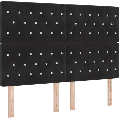 vidaXL Kopfteil aus schwarzem Samt mit Kristallknöpfen, gepolstert, 140 cm, höhenverstellbar, modernes Schlafzimmermöbel, zur Wandmontage, stilvoll und bequem