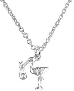 Luck Trader Storch Baby Anhänger Halskette Sterling Silber 46cm Kette 925 Silber Geschenk für neue Mama Babyparty Geschenk