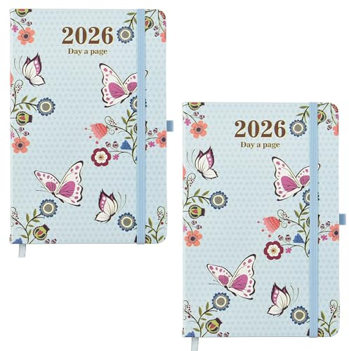 Diary 2026 Day a Page A5 Index Personal Organiser Diary Soft padded cover with full page of Saturday & Sunday by Arpan (Blue - Pack of 2)