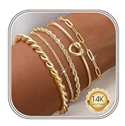 Krfy 5 Armband Damen Gold Silber 14K Vergoldete Schmuck Armband Set Dianty Verstellbare Stapelbare Armbänder CZ Tennis Armbänder Herringbone Kettenarmbänder Für Damen Und Mädchen Armschmuck Geschenke