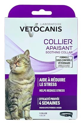 Vetocanis - Collare lenitivo gatto - lenitivo per gatto efficace 4 settimane in continuo - A base di olio essenziale di catario, Catnip - formulato sotto controllo veterinario