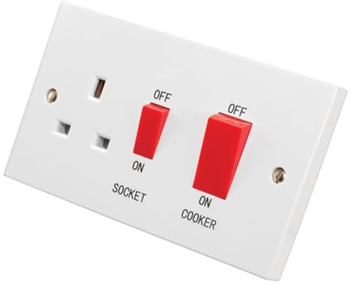 Body-Plus 45A Cooker Switch & 13A Single Socket – Premium White Curved Edge Wall Socket with Anti-Microbial Protection