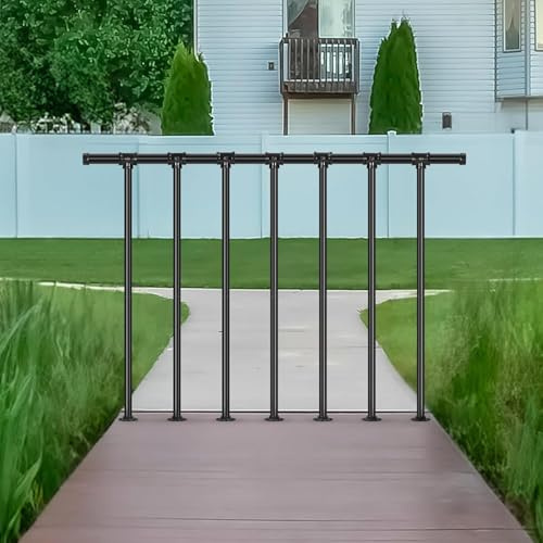 Metal Horizontal Handrail Deck Railing, Flat Railing Kit, Metal Porch Railing Outdoor, Guard Rail Kit with Balusters, Horizontal Railing Post, Black Indoor Railing Kit for Balcony (124CM x 86CM)