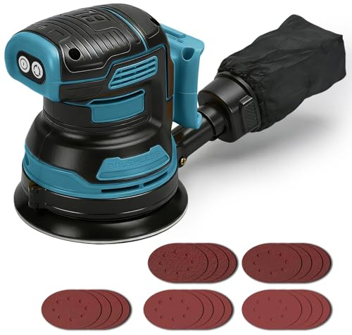 Cordless Random Orbit Sander 125mm for Makita 18V Battery (No Battery) | Brushless Electric Orbital Sander, with 4000-8000rpm 3 Variable Speed, 21 Sandpapers and Dust Collector