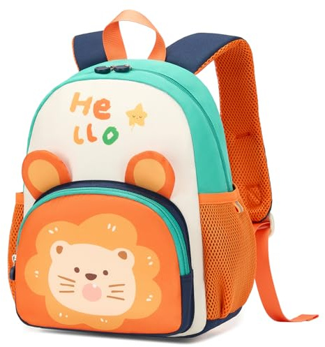 PROTAURI Rucksack Kinder für Jungen, Kindergartenrucksack mit Brustgurt Kita Rucksack mit Reflektierend Wasserabweisend und Leicht Karikatur Tier Reise Tasche für 2-6 Jahre, Löwen-Design