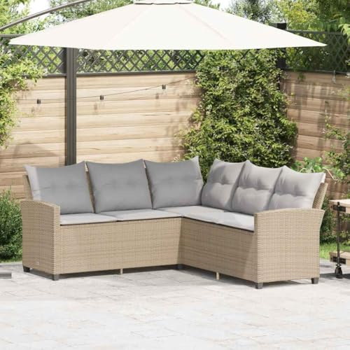 SKTQYQO L-Form Sofa mit Kissen aus Polyrattan Beige Terrassenmöbel Balkonset Geeignet für Balkone