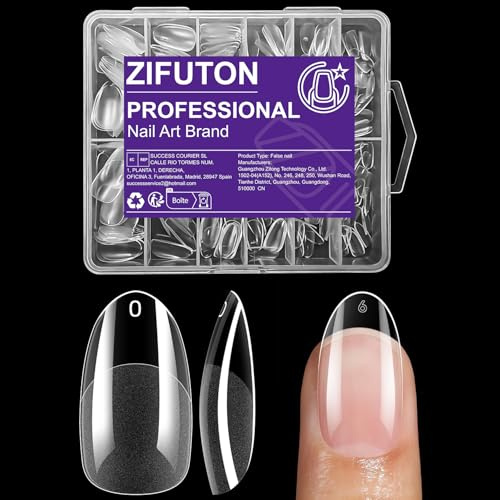 ZIFUTON Round Oval Nail Tips - Soft Gel Pre-shaped Half Matte Medium Oval Gel Nail Tips Full Cover Acrylic Press on Nails for Nail Extension Art DIY Nail Salon 288Pcs 12 Sizes