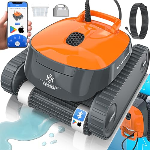 KESSER® Robot aspirapolvere per piscina per fondo e pareti fino a 100 m², pulizia delle linee d'acqua, robot pulitore automatico per piscina con funzione App e modulo di controllo, aspirapolvere per