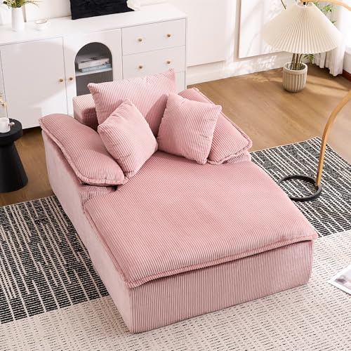 Bladez 46 cm Hohe Recliner Sofa – Modernes Indoor Corduroy Einzelsofa, Frameless Design, Ergonomisch, Weiche Polsterung, Breite Armlehnen, Montagefrei, Lese- & Relaxsessel, für Wohnzimmer (Rose)