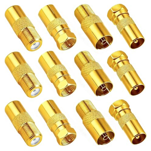 CYZBL 12 Stück SAT Koaxialkabel Adapter F-Stecker auf IEC-Stecker Vergoldet | Zinklegierung Vergoldet F-Stecker auf IEC-Buchse Passend Coax Kupplung für Koaxialkabel Verbinder - Antennenkabel