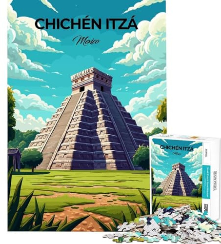 Puzzle für Erwachsene 1000 Teile Pyramide von Chichen Itza Familienspiel Lernspiel Herausforderung Spielzeug Geschenk für Frauen und Männer Wanddekoration (Größe 38x26cm)
