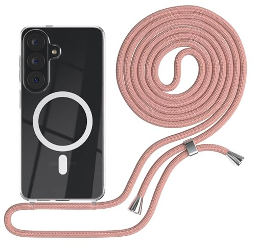 EAZY CASE - Handykette kompatibel mit Galaxy S26 Kette zum Umhängen Stoßfest Handyhülle für Galaxy S26 Silikon Hülle mit Band Handytasche Transparent als Fallschutz in Alt Rosa - Clips Silber