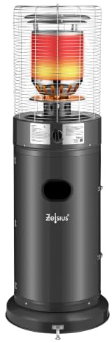 Zelsius Gas Heizstrahler Zermatt | 11 kW | Ø 46 cm x 137 cm | Dunkelgrau | Terrassenheizstrahler außen, Terrassenheizung, Outdoor Heizpilz, Gasheizpilz für Terrasse Balkon und Garten