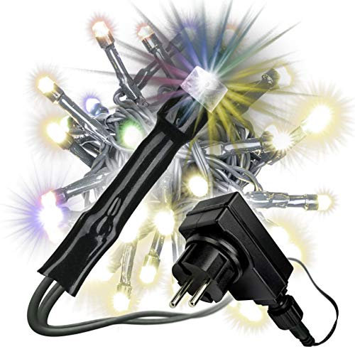 40er LED Lichterkette mit Farbwechsel warm weiß/weiß 9 Funktionen dimmbar Blinkfunktion Innen Außen grünes Kabel Trafo Weihnachtsdeko (wählbar) (bunt)