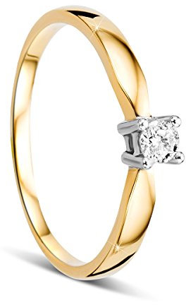 Orovi Damen Verlobungsring Gold Solitärring Diamantring 14 Karat (585) Brillianten 0.10crt Zweifarb/Weißgold und Gelbgold Ring mit Diamanten Ring Handgemacht in Italien