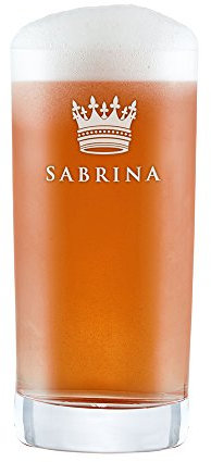 AMAVEL Personalisiertes Trinkglas mit Krone und Namensgravur, Longdrinkglas für Cocktails, Saft oder Craft Bier, 0,5L