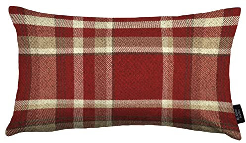 McAlister Textiles Heritage | Sofakissen mit Füllung in Rot | 60 x 40 cm | gewobenes Tartan-Muster kariert | Deko gefülltes Kissen Sofa, Bett, Couch pflegeleichtes Wolle-Gefühl