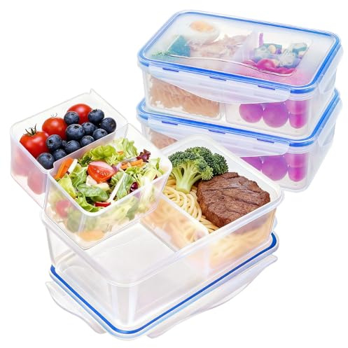 EASYLOCK 3 Removable Compartment,Food Containers,Airtight,Meal Prep,BPA Free Food Storage Containers Lunch Box 1150ml / 38.9oz Pack of 3