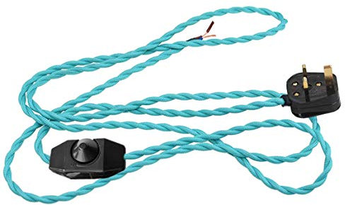 Main lead cord flexible Twist Cable with In-Line Dimmer Switch UK 1.8m,Pale Turquoise