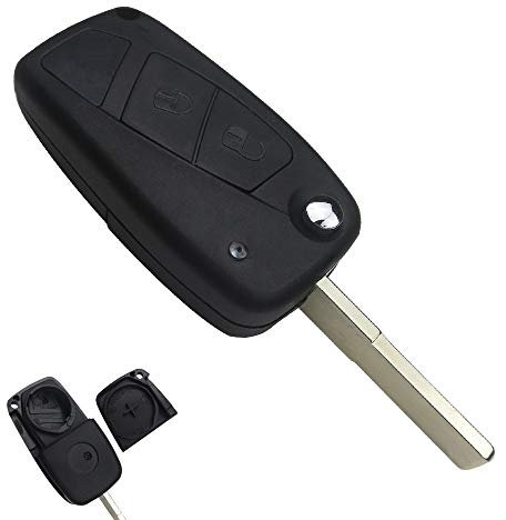 PHONILLICO - Guscio per chiave Fiat Bravo Ducato Brava, Punto Stilo - Plip chiave telecomando 2 pulsanti Nero lama modello con alloggiamento batteria