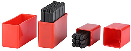 36-teiliges Kohlenstoffstahl Buchstaben und Zahlen Stanzset, 4mm Schrifthöhe, 59mm Länge, mit Aufbewahrungskoffer, A-Z und 0-9